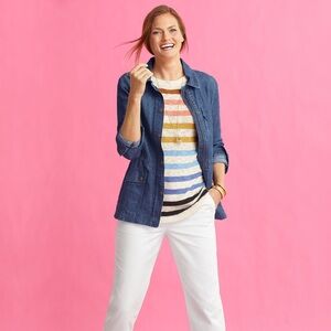 Talbots Size MP Slub Cotton Stripe Sweater